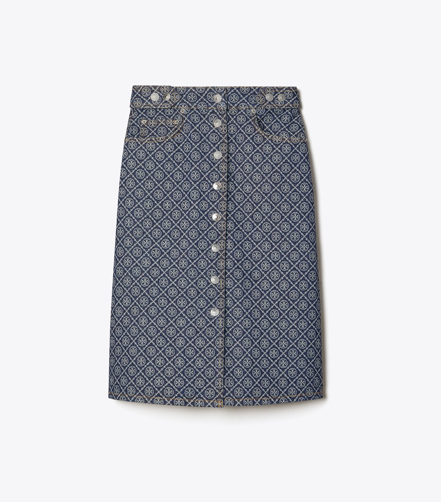 Tory Burch Flared Denim Skirt - T Monogram Stone Wash