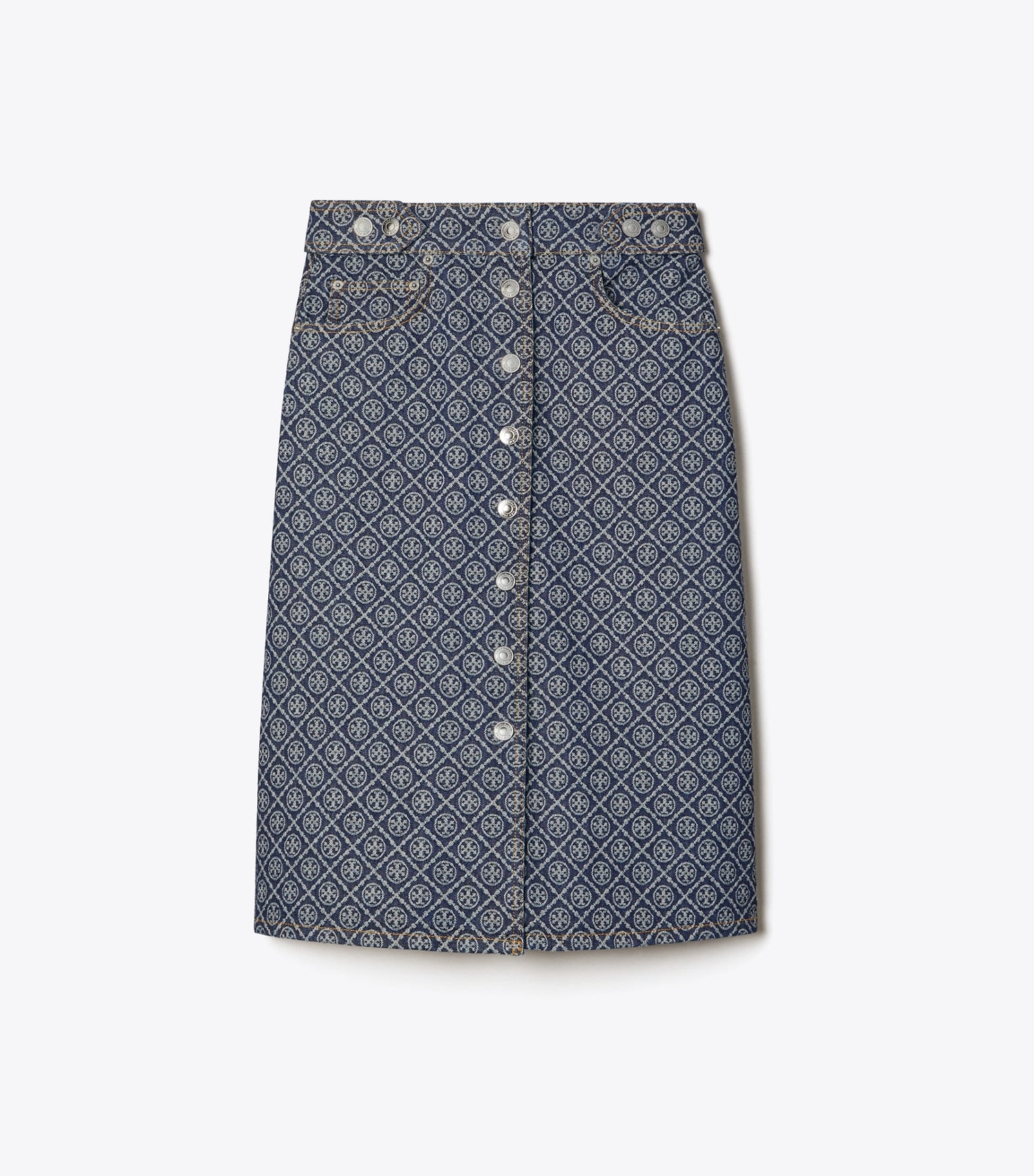 Tory Burch Flared Denim Skirt - T Monogram Stone Wash