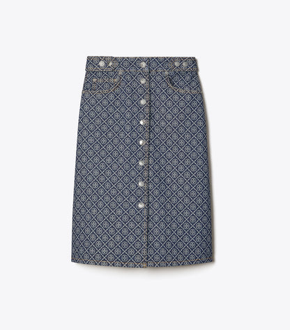 Tory Burch Flared Denim Skirt - T Monogram Stone Wash