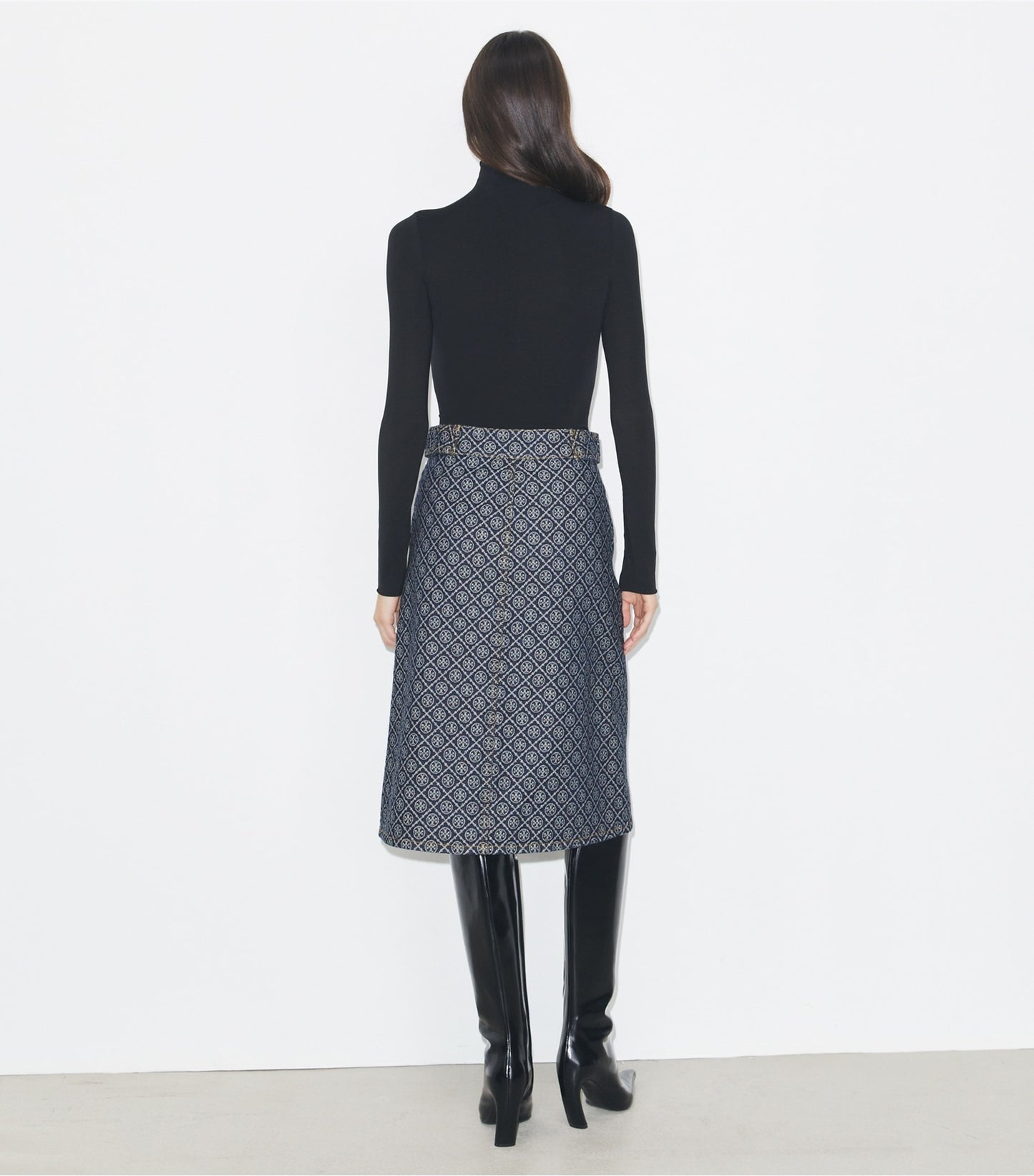 Tory Burch Flared Denim Skirt - T Monogram Stone Wash