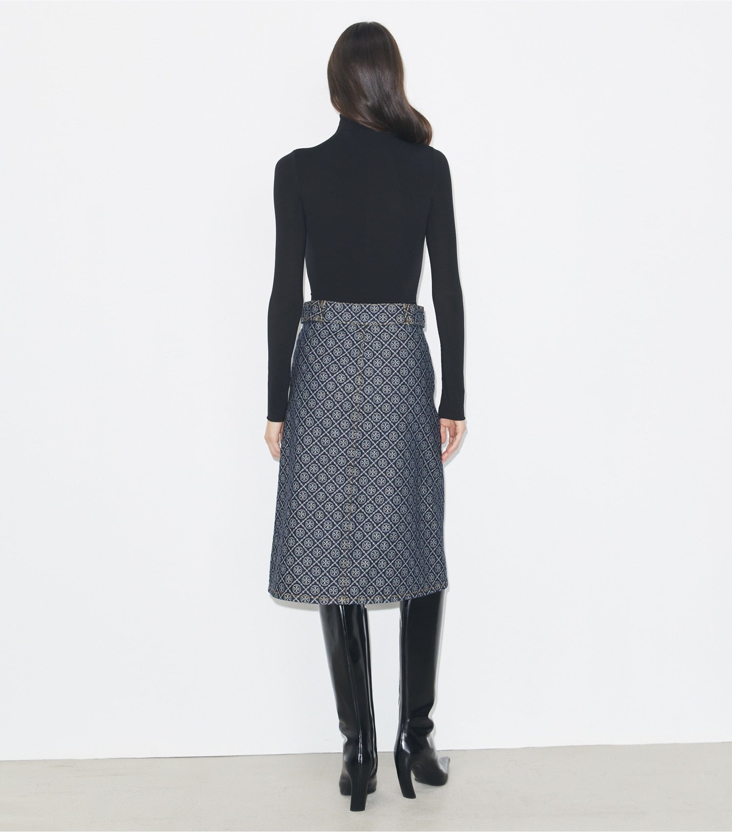Tory Burch Flared Denim Skirt - T Monogram Stone Wash