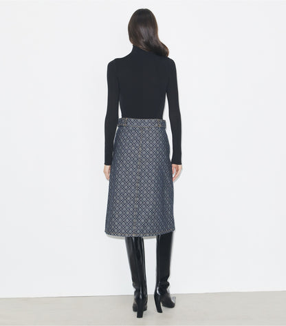 Tory Burch Flared Denim Skirt - T Monogram Stone Wash