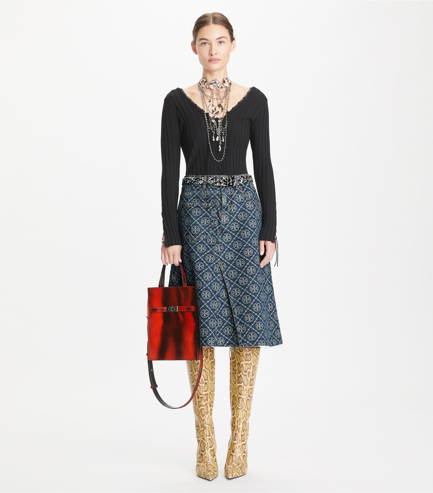 Tory Burch Deconstructed Denim Skirt - T-Monogram Vintage Wash