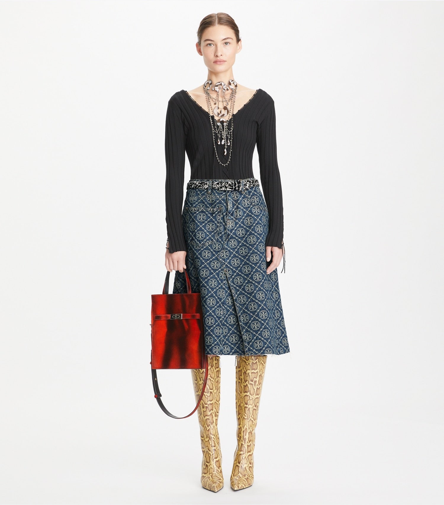 Tory Burch Deconstructed Denim Skirt - T-Monogram Vintage Wash