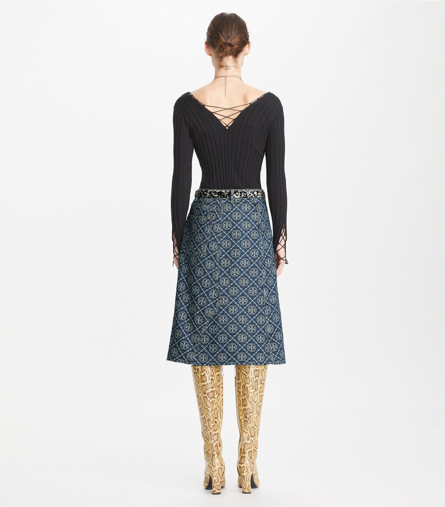Tory Burch Deconstructed Denim Skirt - T-Monogram Vintage Wash