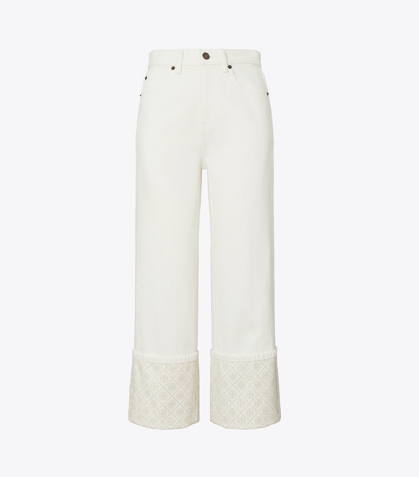 Tory Burch T Monogram Contrast Cuff Cropped Jean - White