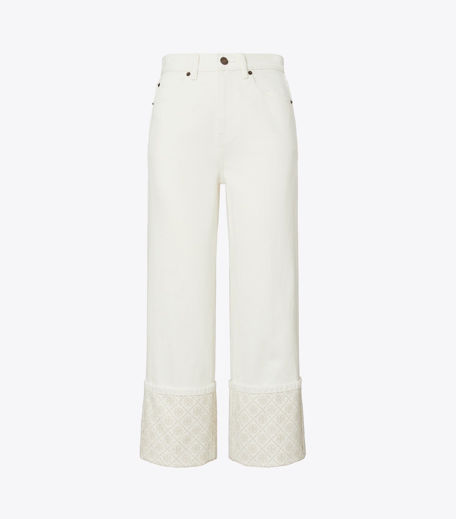 Tory Burch T Monogram Contrast Cuff Cropped Jean - White