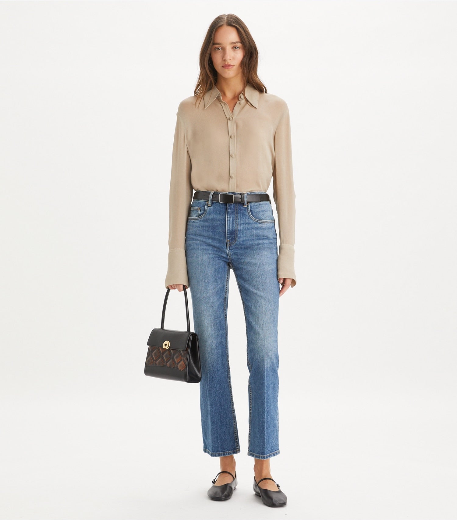 Tory Burch Cropped Flare Jean - Medium Vintage Wash