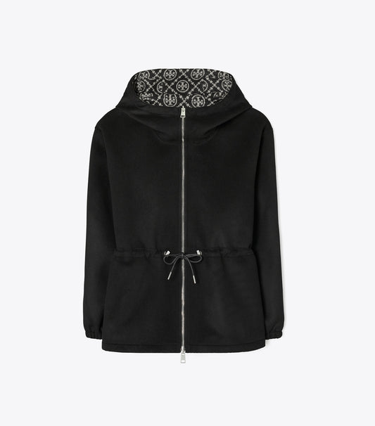 Tory Burch T Monogram Reversible Jacquard Anorak - Black/Gray T Monogram