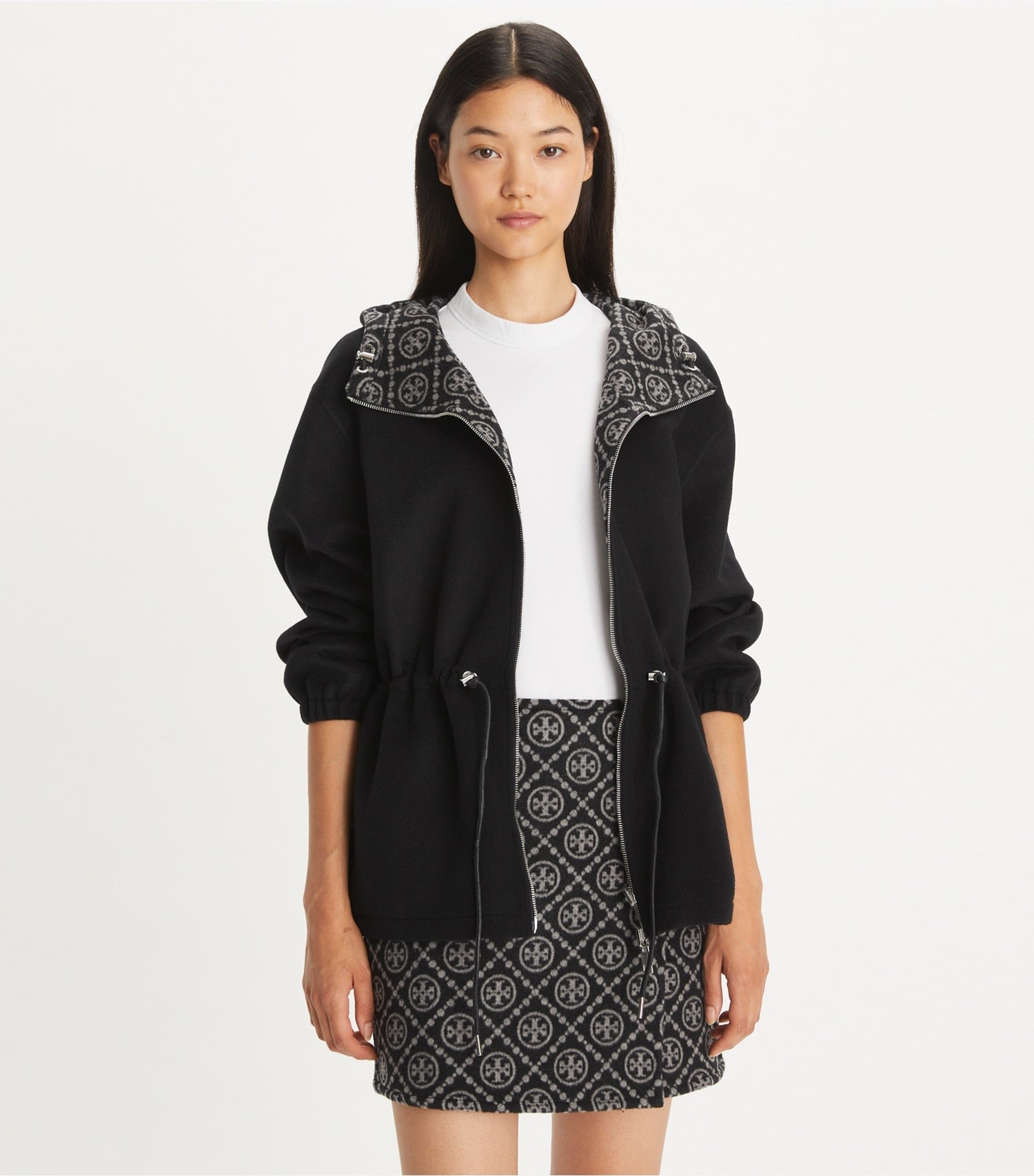 Tory Burch T Monogram Reversible Jacquard Anorak - Black/Gray T Monogram