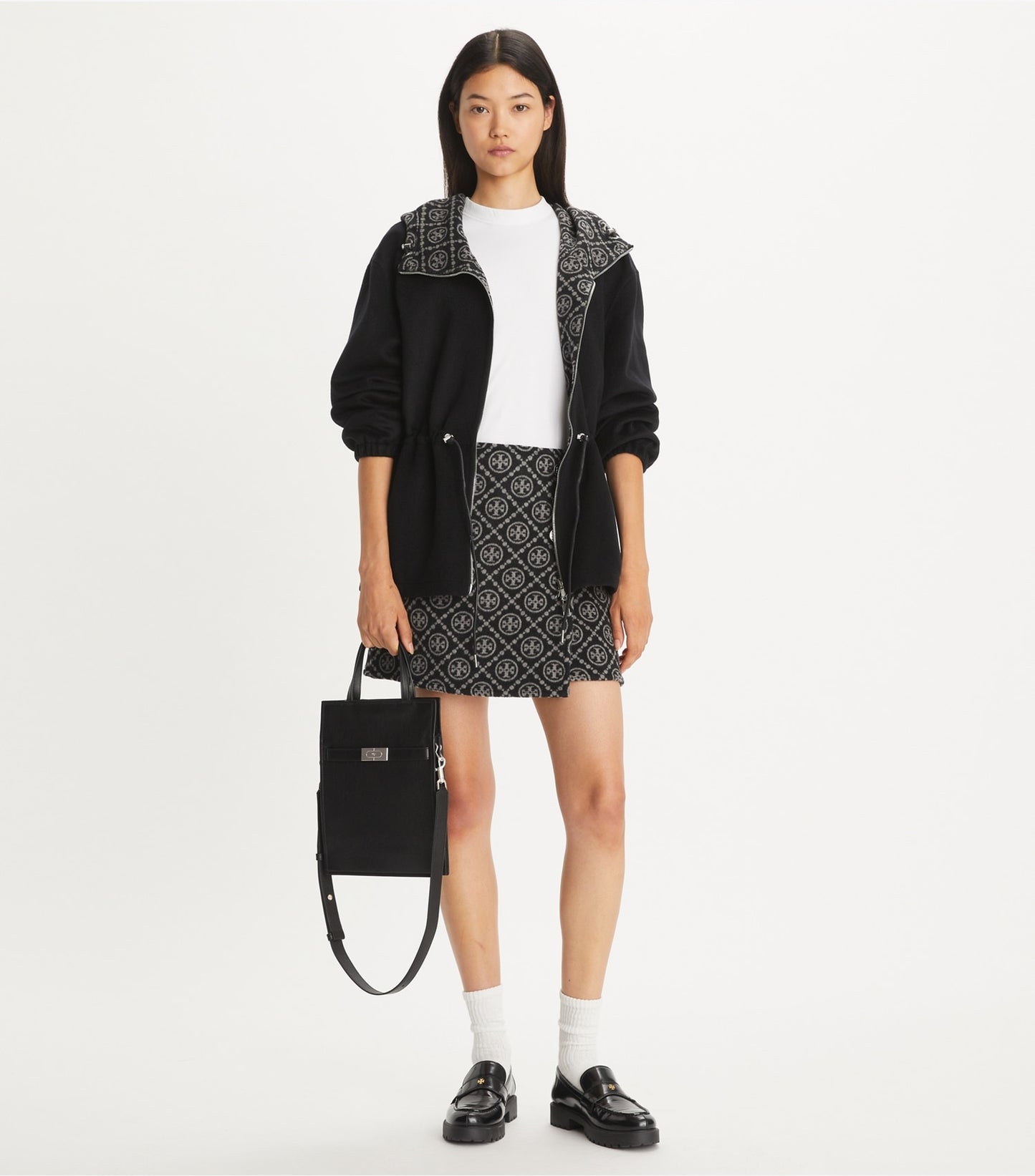 Tory Burch T Monogram Reversible Jacquard Anorak - Black/Gray T Monogram