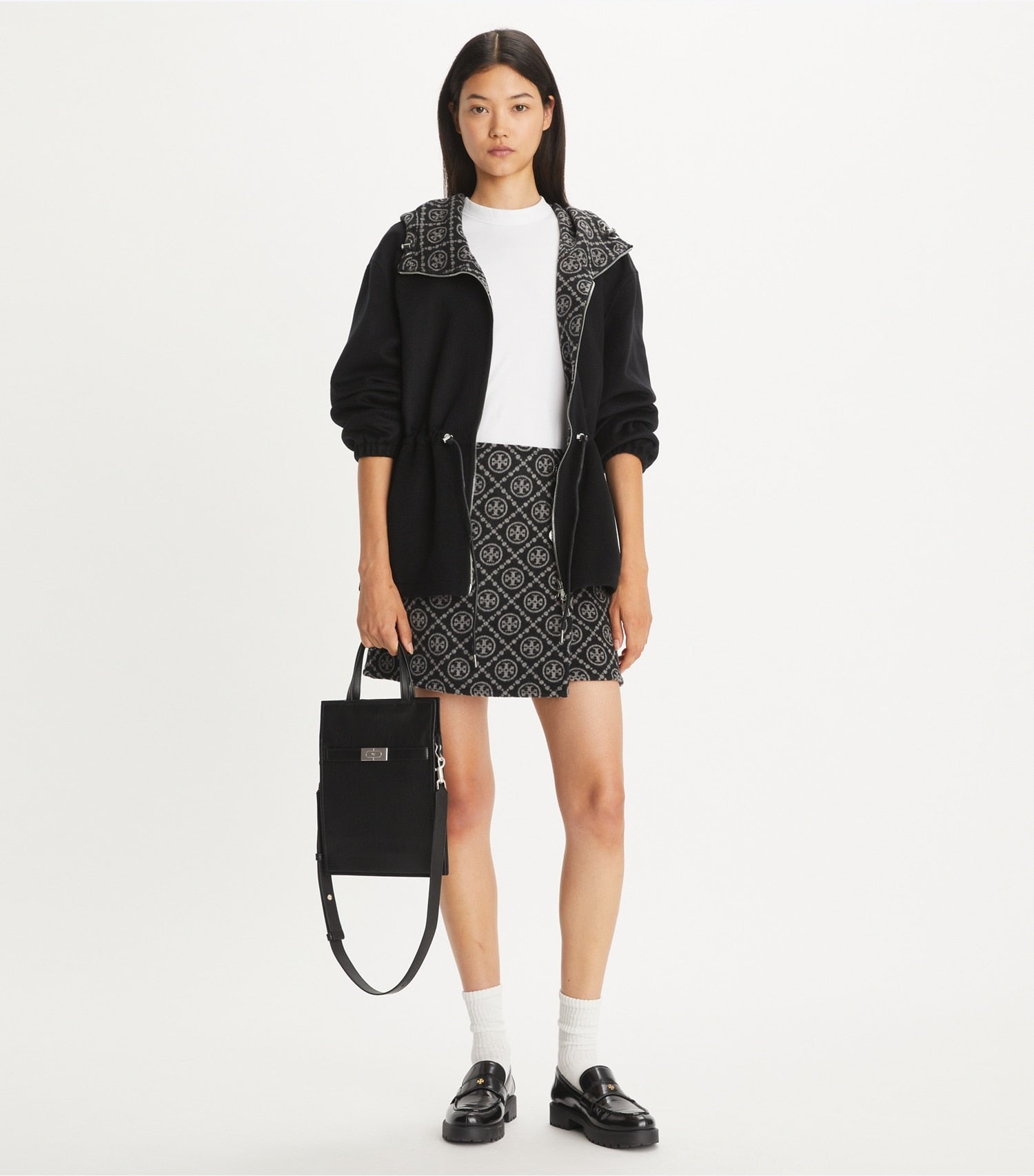 Tory Burch T Monogram Reversible Jacquard Anorak - Black/Gray T Monogram