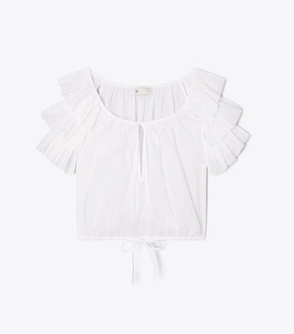 Tory Burch Ruffle Cotton Top - White
