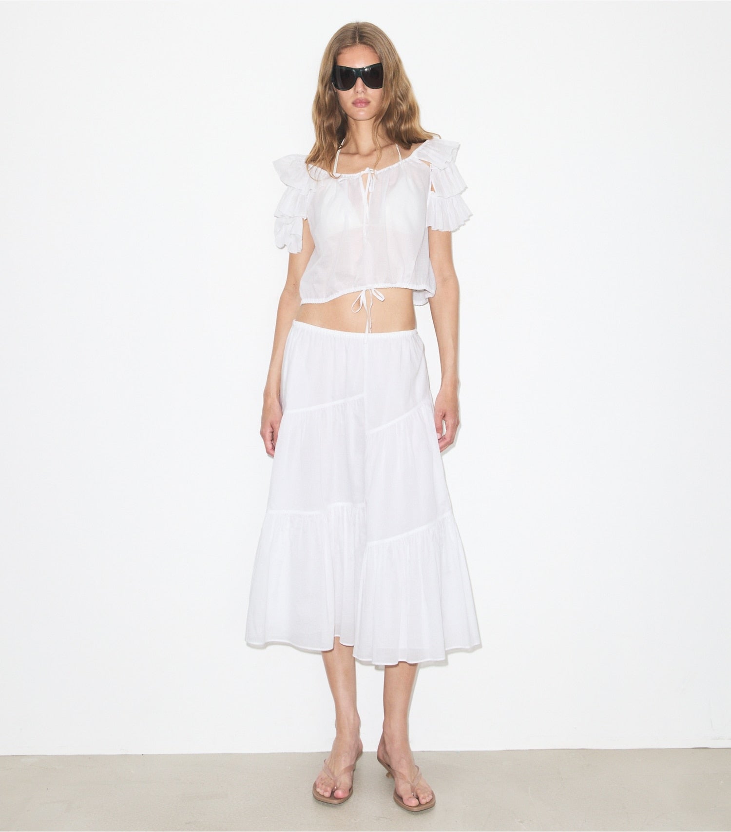 Tory Burch Ruffle Cotton Top - White