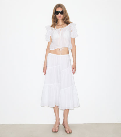 Tory Burch Ruffle Cotton Top - White