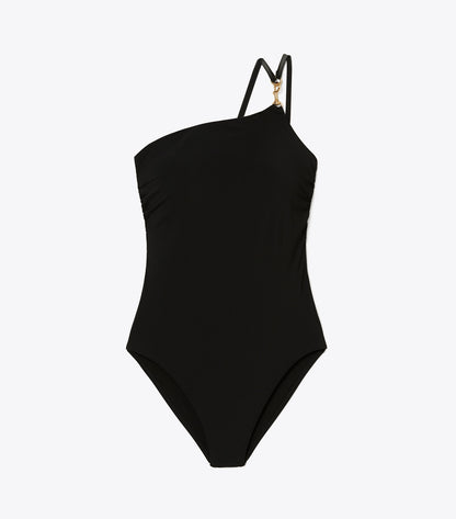 Tory Burch One-Shoulder Clip Swimsuit - Black
