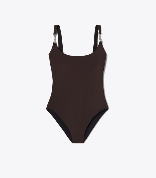 Tory Burch Clip Tank Swimsuit - Dark Brown