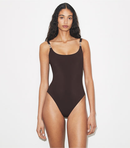 Tory Burch Clip Tank Swimsuit - Dark Brown