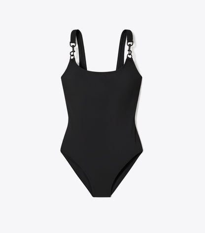 Tory Burch Clip Tank Swimsuit - Black / Black