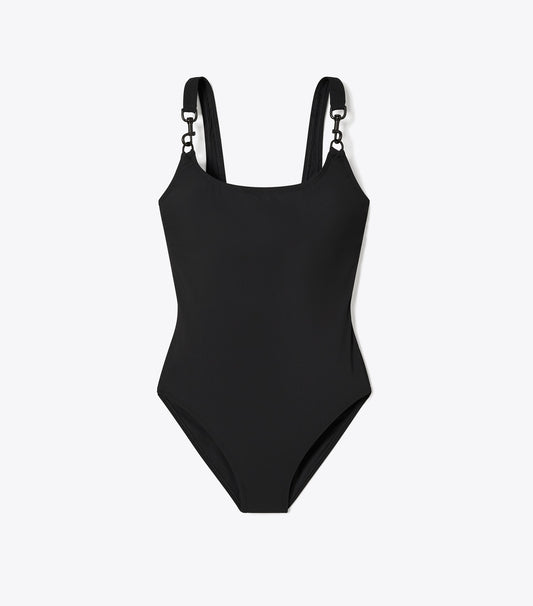 Tory Burch Clip Tank Swimsuit - Black / Black