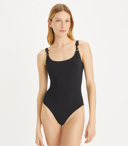 Tory Burch Clip Tank Swimsuit - Black / Black