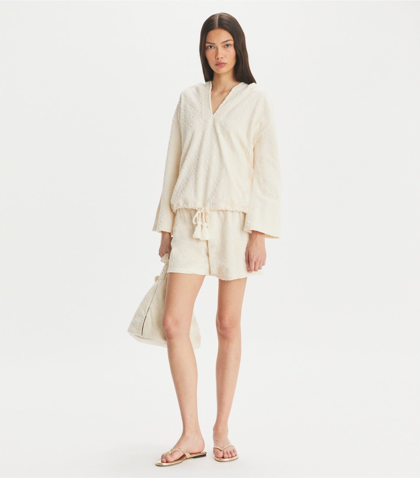 Tory Burch Terry Jacquard Logo Hoodie - New Ivory