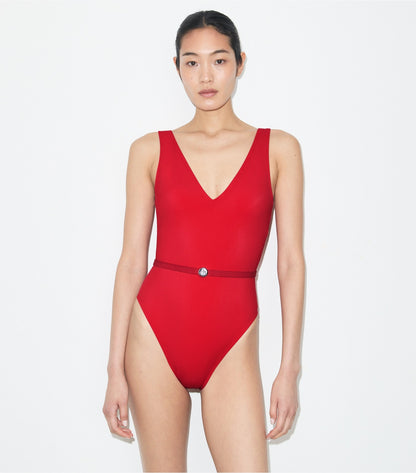 Tory Burch Belted Swimsuit - Bright Red