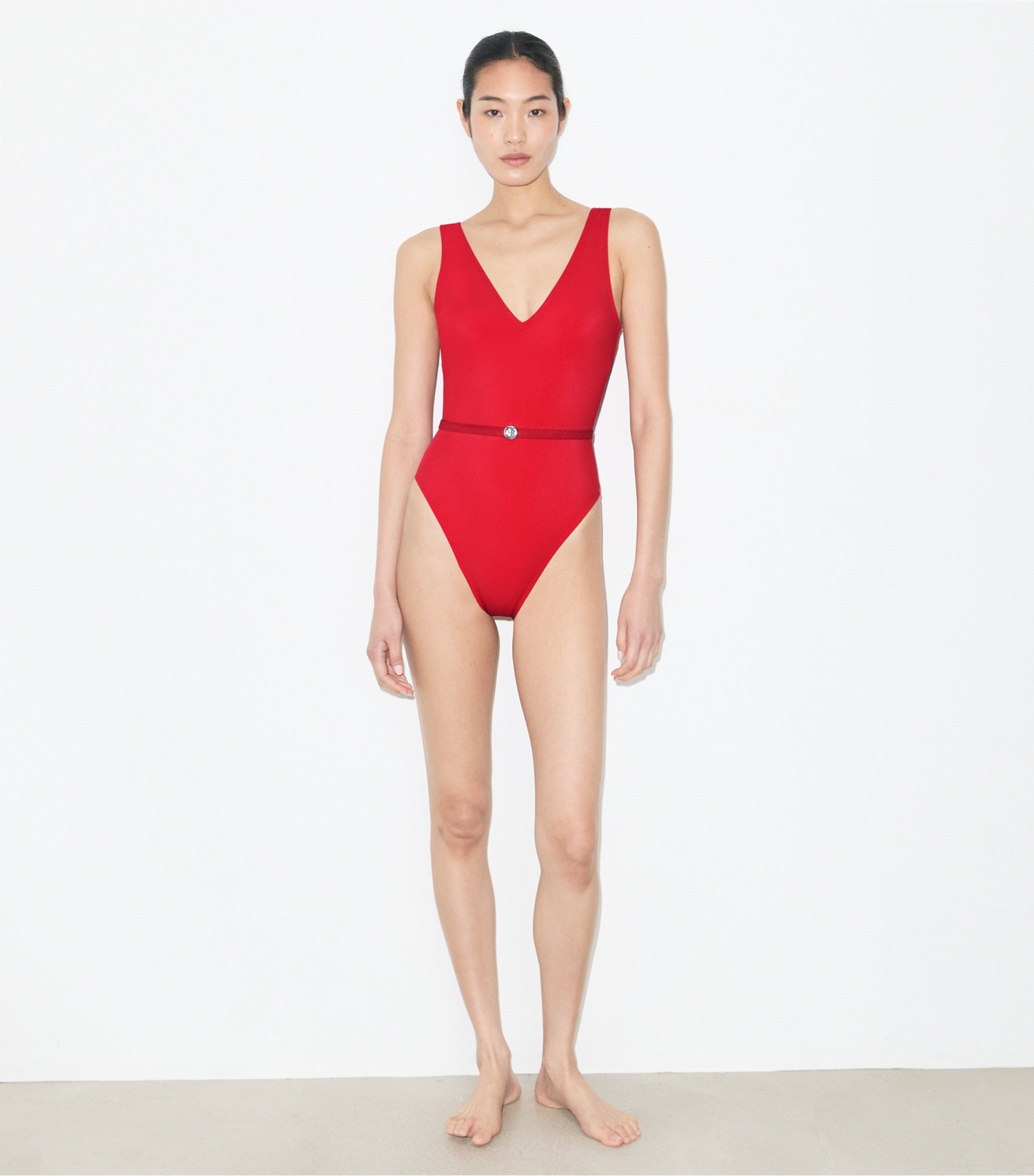 Tory Burch Belted Swimsuit - Bright Red