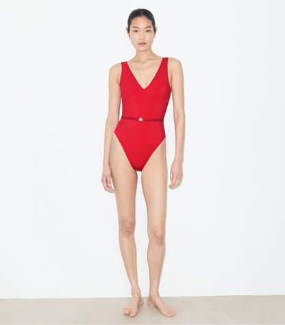 Tory Burch Belted Swimsuit - Bright Red