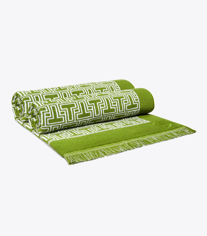 Tory Burch T-Tile Beach Towel - Spring Leaf/White