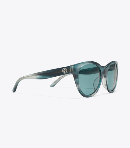 Tory Burch Miller Round Sunglasses - Teal Striated/Petrol Green
