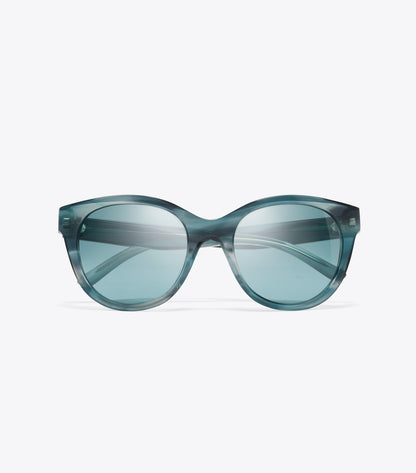 Tory Burch Miller Round Sunglasses - Teal Striated/Petrol Green