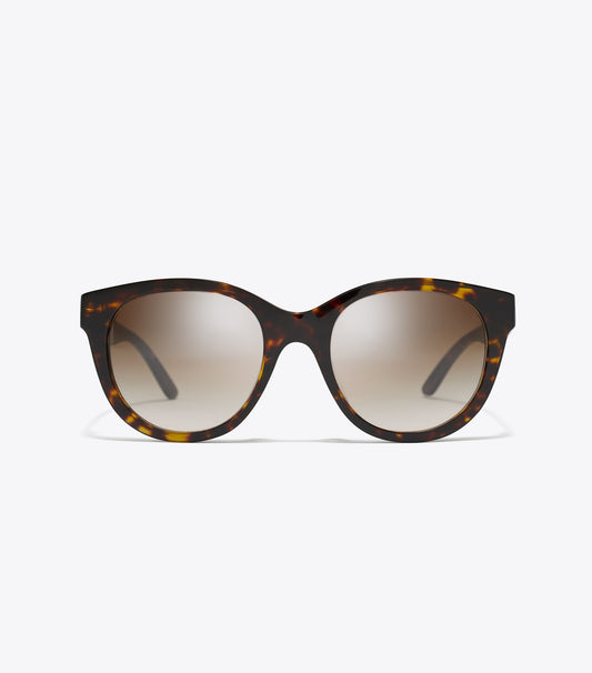 Tory Burch Miller Round Sunglasses - Dark Tortoise/ Solid Brown