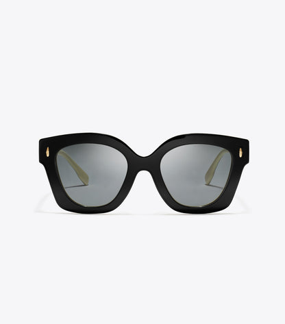 Tory Burch Miller Square Sunglasses - Black/Ivory/Dark Grey