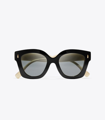 Tory Burch Miller Square Sunglasses - Black/Ivory/Dark Grey