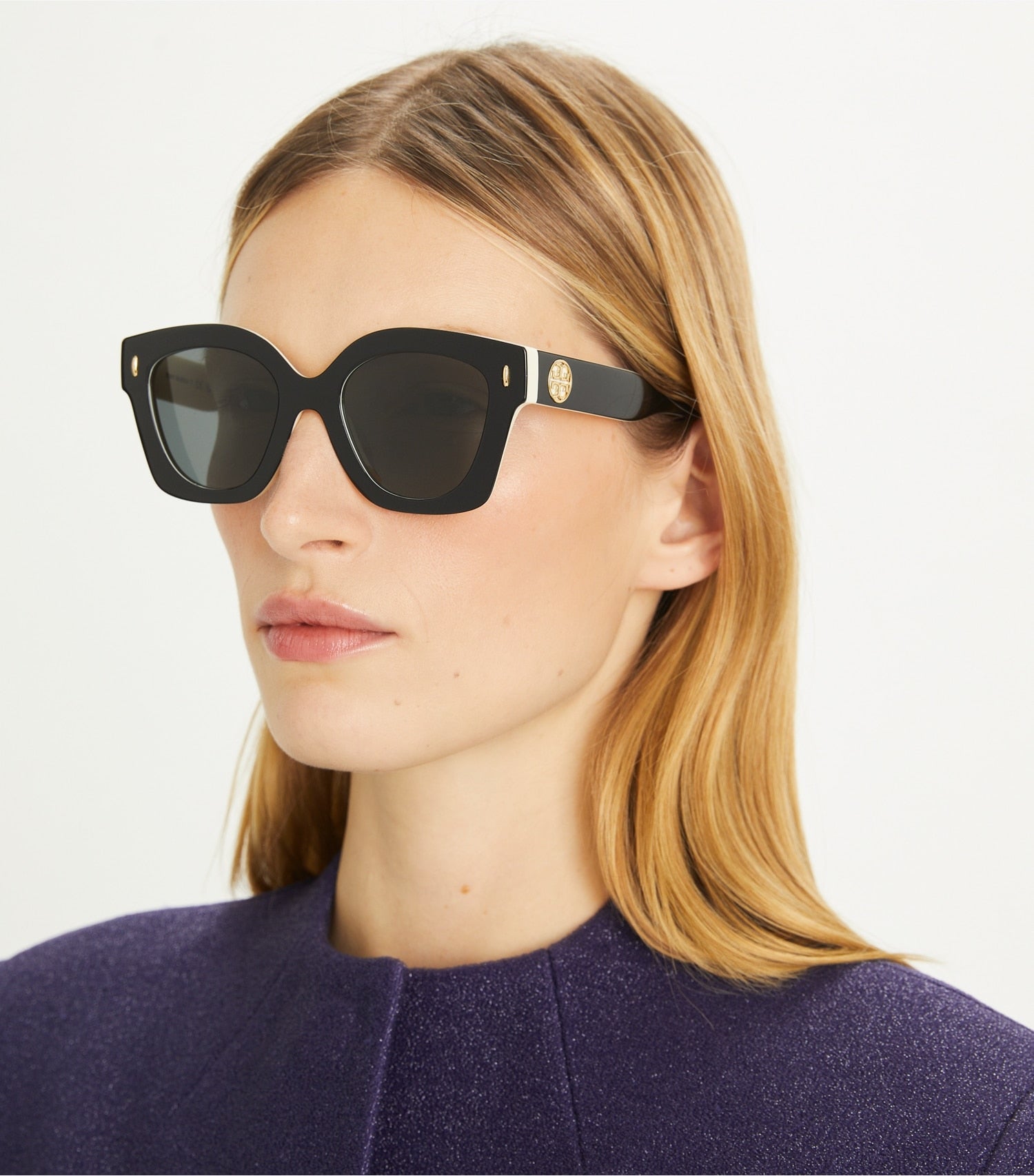 Tory Burch Miller Square Sunglasses - Black/Ivory/Dark Grey