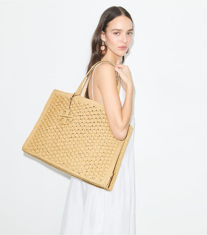 Tory Burch Large Ella Hand-Crocheted Popcorn Tote - Natural