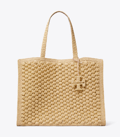 Tory Burch Large Ella Hand-Crocheted Popcorn Tote - Natural