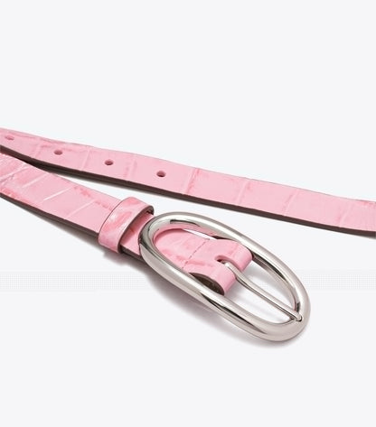 Tory Burch Pierced Embossed Croc Large Buckle Belt - Rose Sunset / Silver