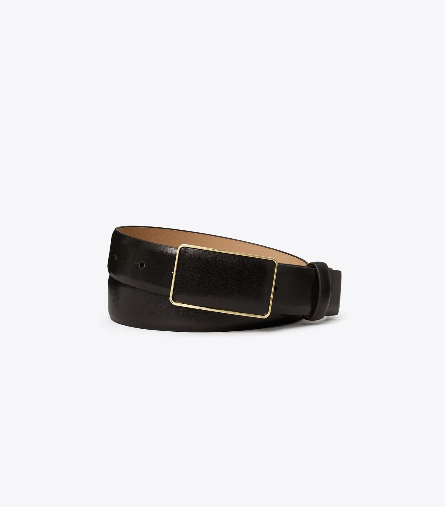 Tory Burch Smooth Leather Plate Belt - Black / Gold