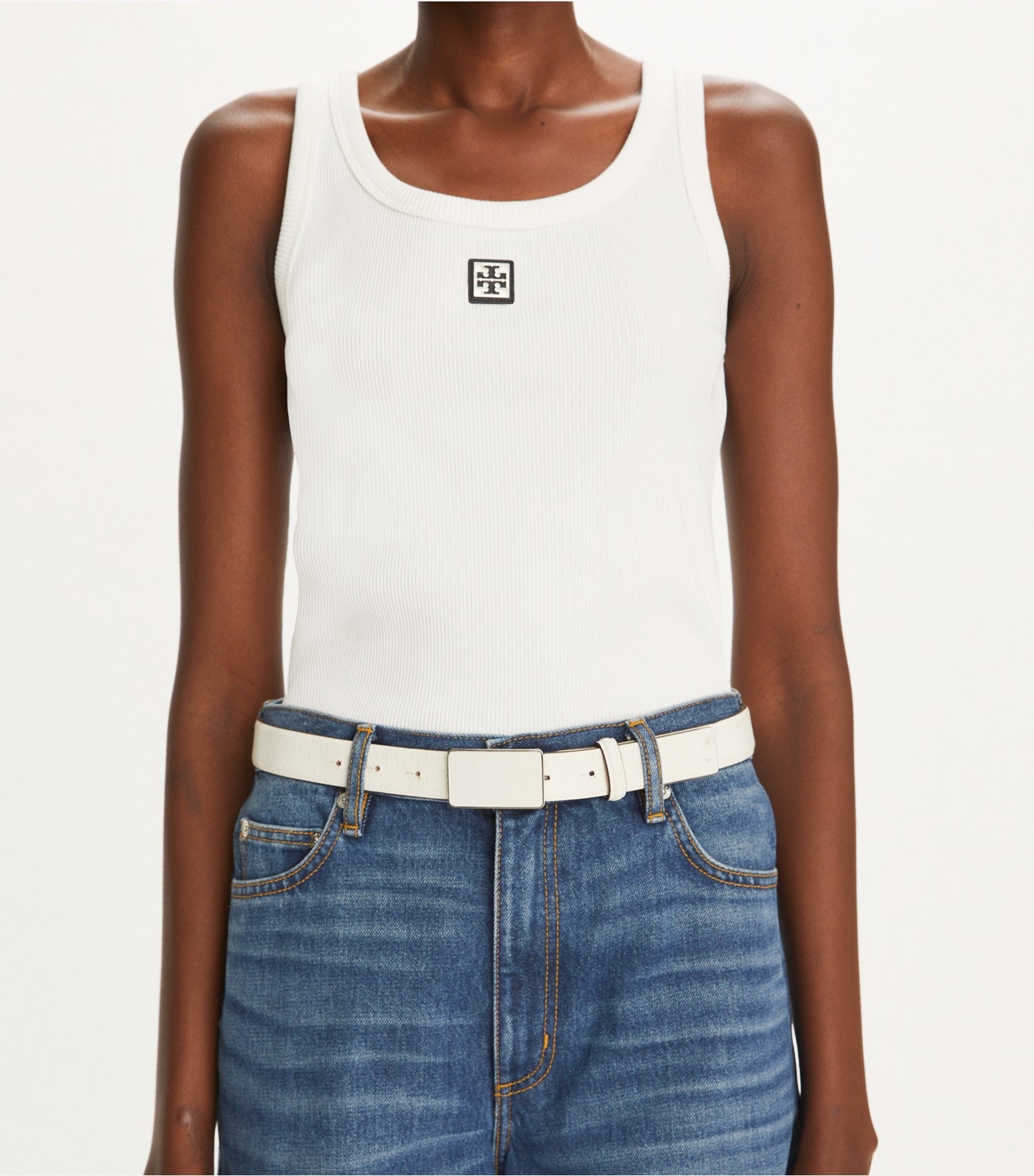 Tory Burch Plate Belt - Blanc/Silver