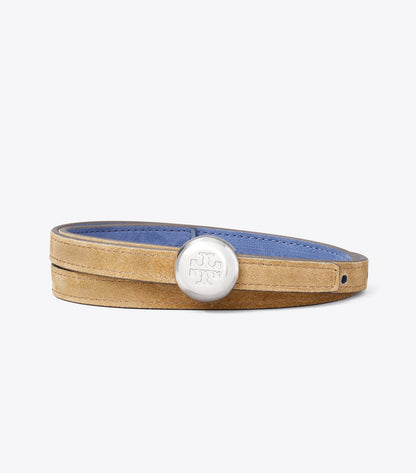 Tory Burch Romy Reversible Suede Belt - Stone / Soft Blue / Silver