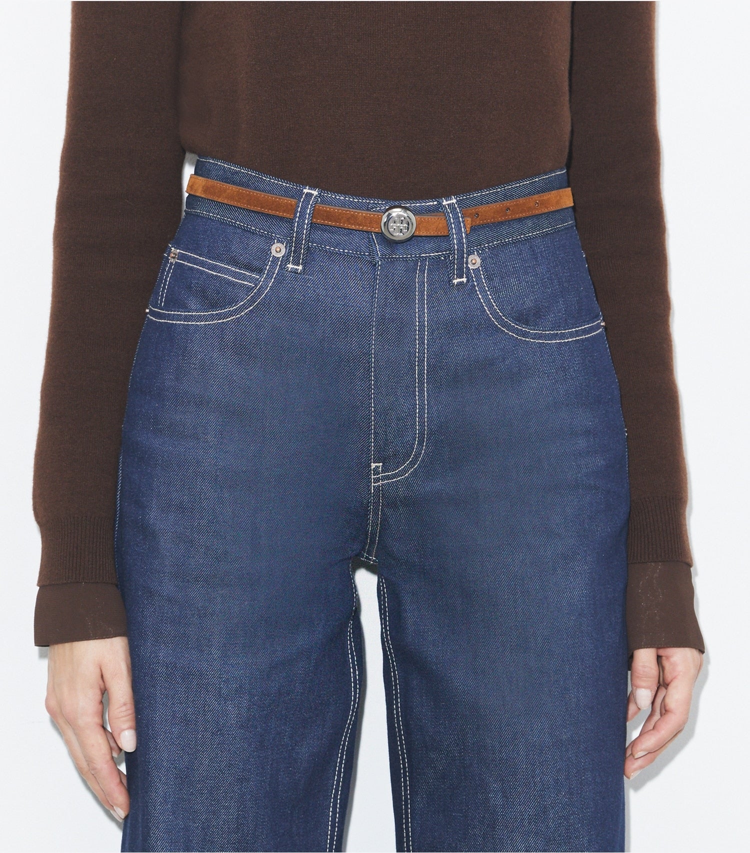 Tory Burch Romy Reversible Suede Belt - Caramel / Tiramisu / Silver