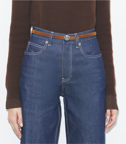 Tory Burch Romy Reversible Suede Belt - Caramel / Tiramisu / Silver