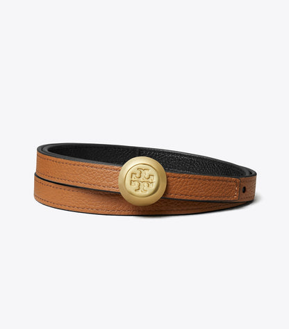 Tory Burch Romy Reversible Belt - Black / Aged Tan / Gold