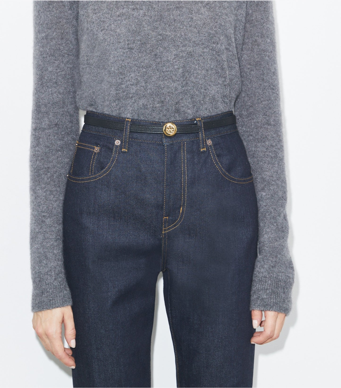 Tory Burch Romy Reversible Belt - Black / Aged Tan / Gold