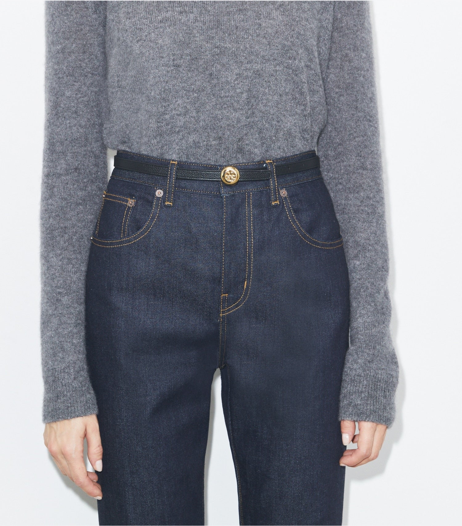 Tory Burch Romy Reversible Belt - Black / Aged Tan / Gold