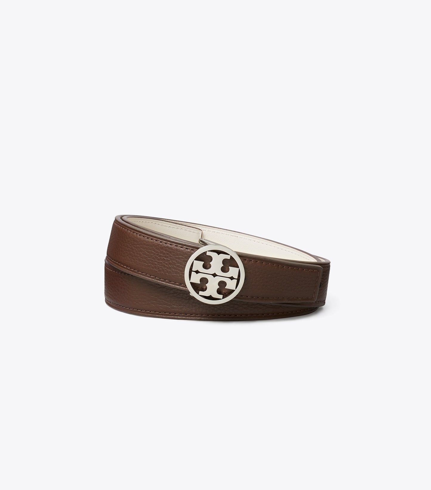 Tory Burch 1" MILLER REVERSIBLE BELT - Dark Cocoa / Light Cream / Silver