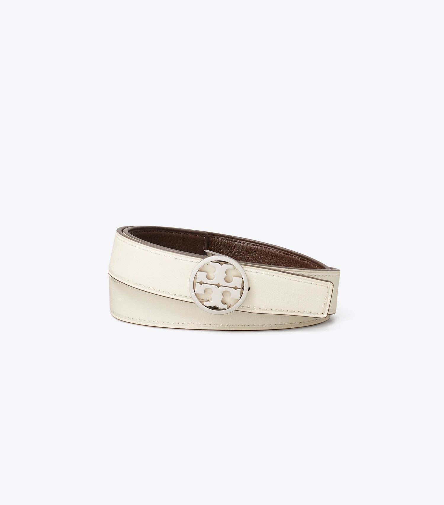 Tory Burch 1" MILLER REVERSIBLE BELT - Dark Cocoa / Light Cream / Silver