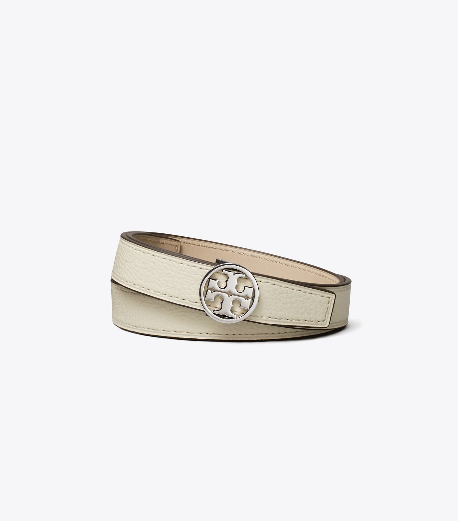 Tory Burch 1" MILLER REVERSIBLE BELT - Warm White / Tortora / Silver